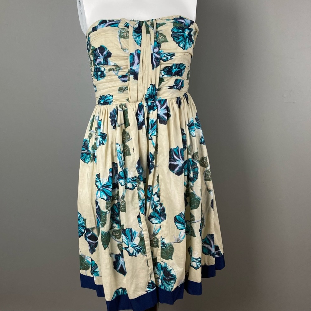 Alberta Feretti strapless watercolor floral dress size 2 cotton